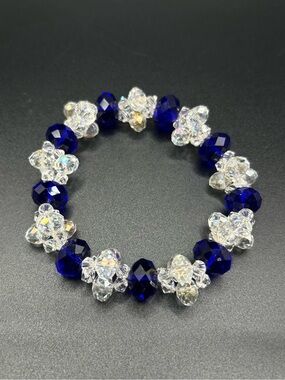 Vintage Cobalt Blue and Crystal Flower Bracelet
